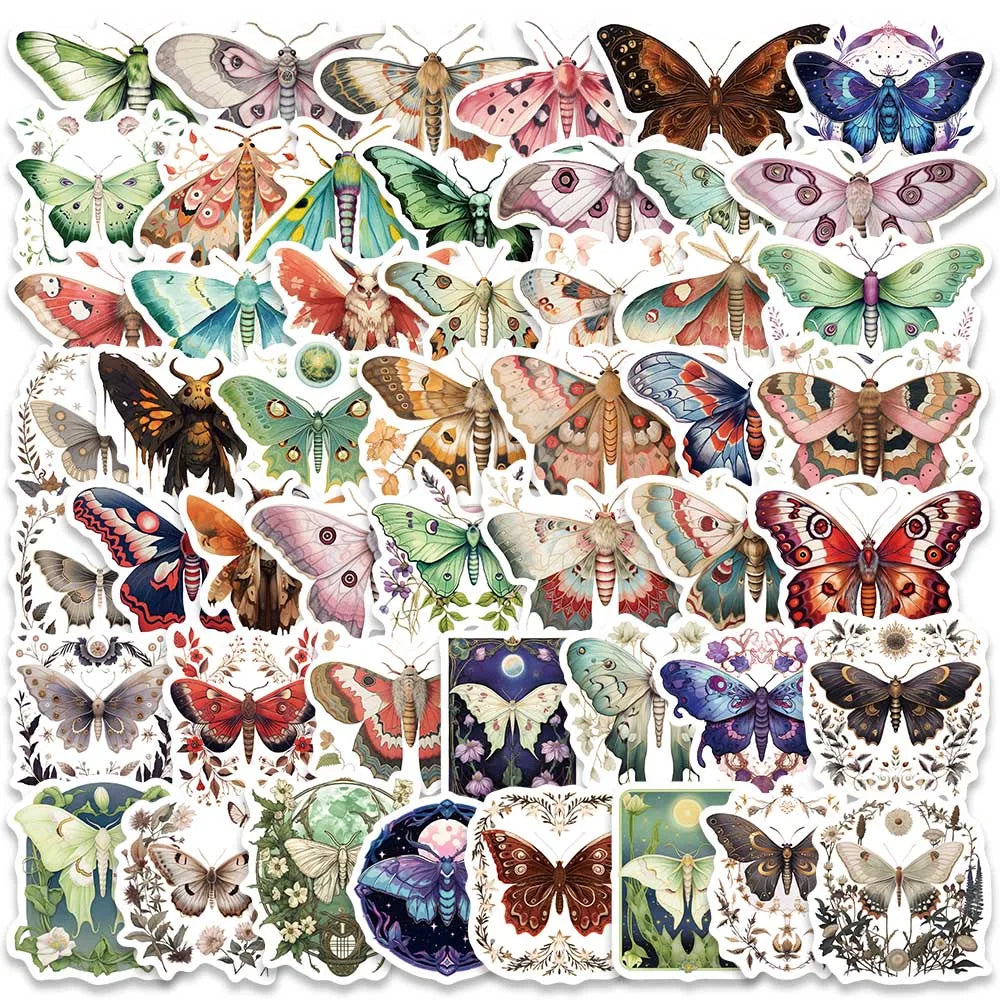 50PCS Gothic Witch Moth Flower Stickers for Phone Laptop Luggage Skateboard Decals