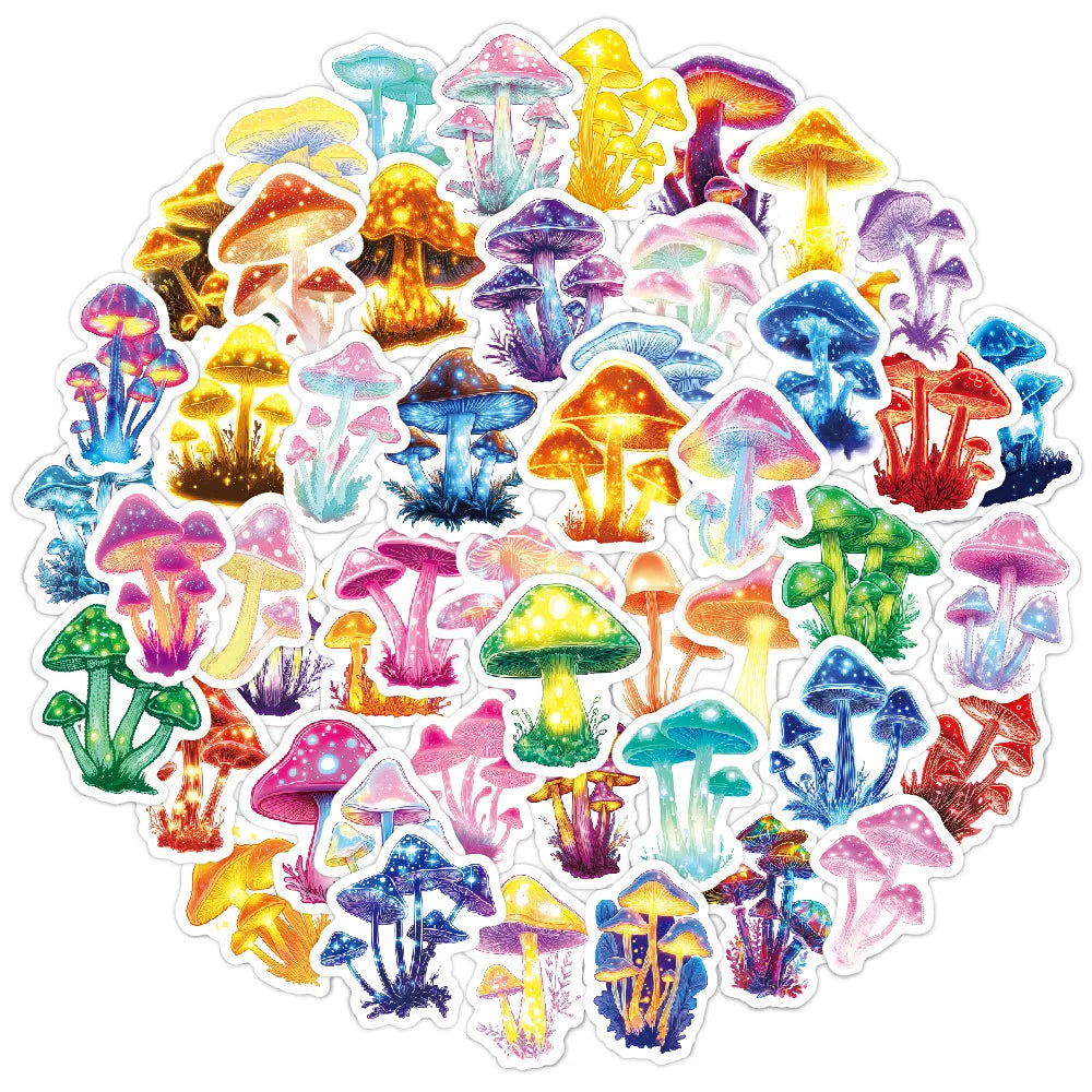 Cartoon Glowing Mushroom Stickers Waterproof PVC Skateboard Notebook Decor