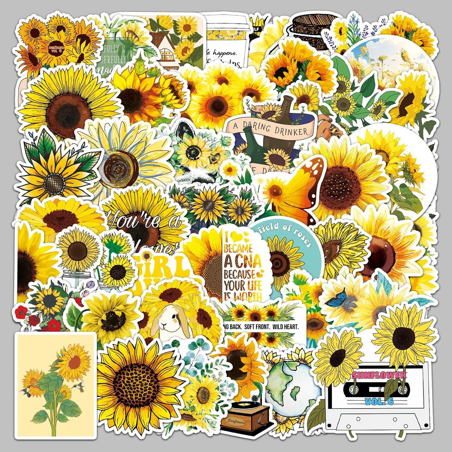 50Pcs Sunflower Cartoon Graffiti Stickers for Helmet Wall DIY Decoration