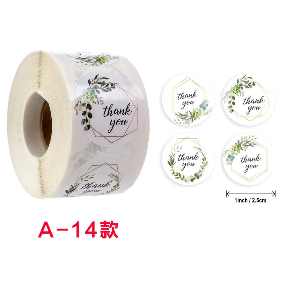 50-500pcs Labels Roll Flower Thank You Stickers 1inch Adhesive Labels Stickers for Gift Decoration Stationery Wrapping Supplies