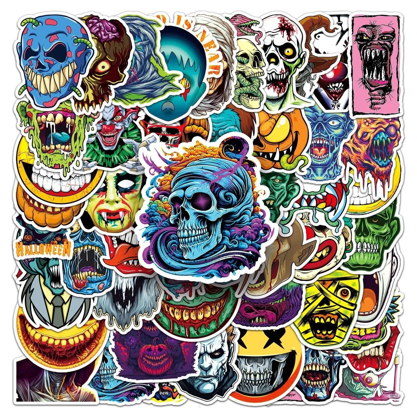 10/50Pcs Cool Pop Zombie Horror Skull Stickers Cartoon Decals DIY Stationery Luggage Laptop Helmet Motorcycle Graffiti Sticker