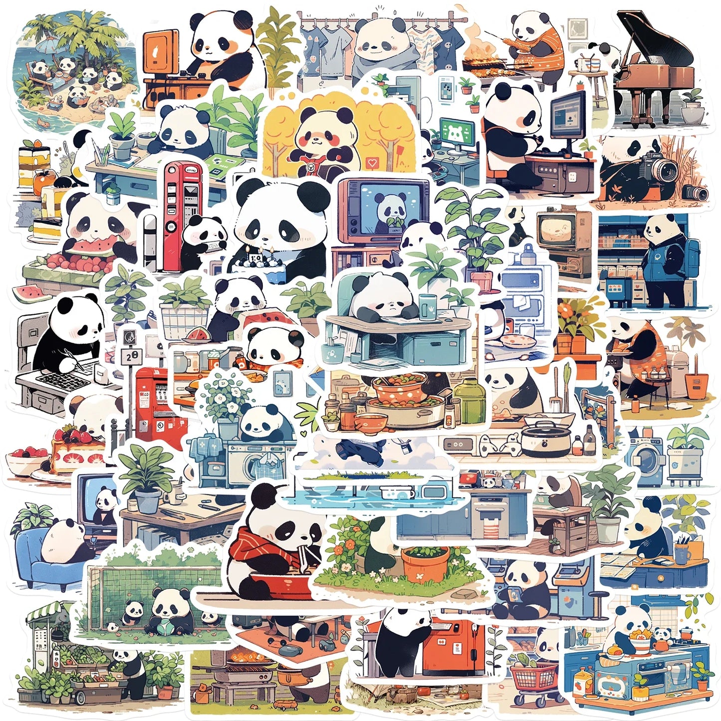 50pcs Panda Cartoon Stickers Vinyl Kawaii Kids Toy