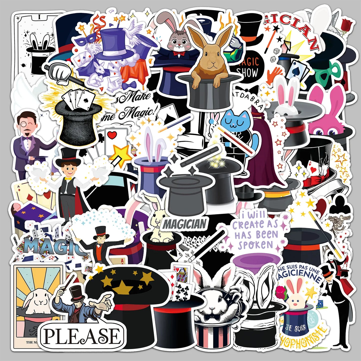 50Pcs Cartoon Magician Graffiti Stickers for Helmet, Wall, DIY Decor