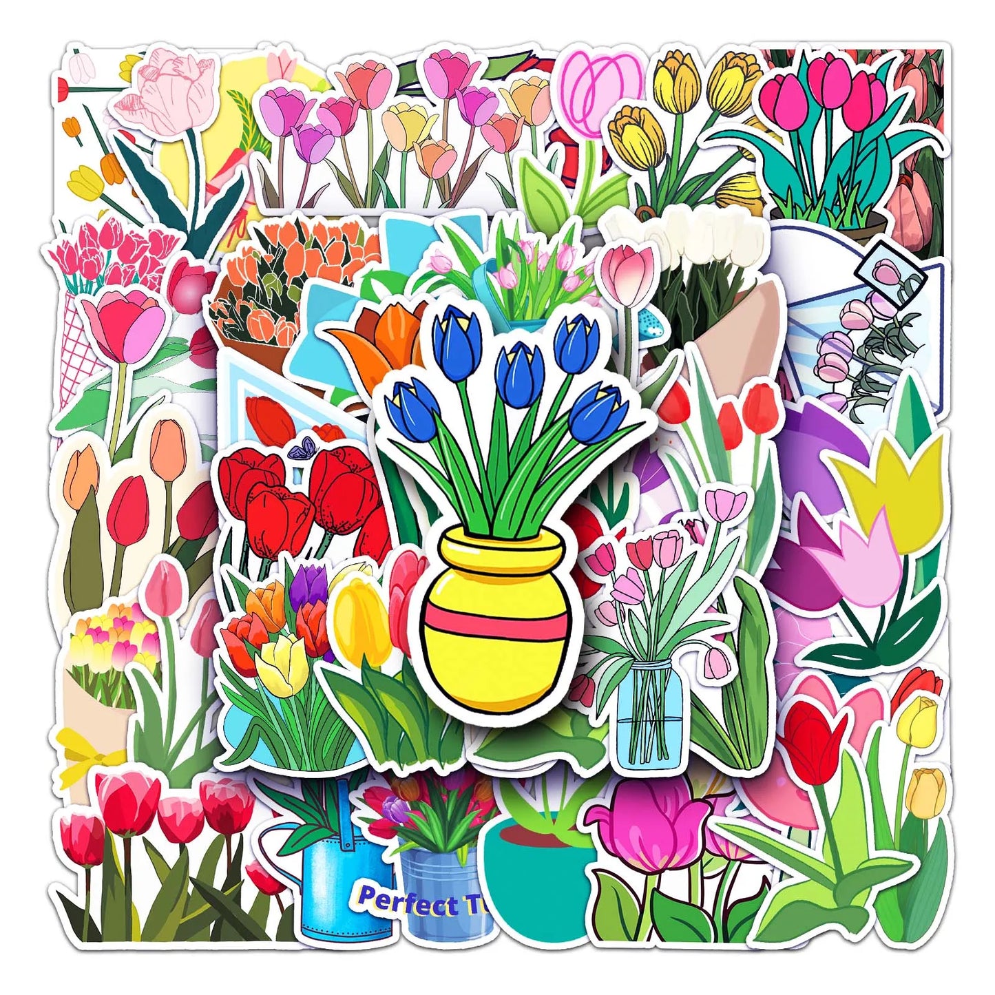 50Pcs Tulip Cartoon Waterproof Vinyl Stickers for Skateboard Snowboard