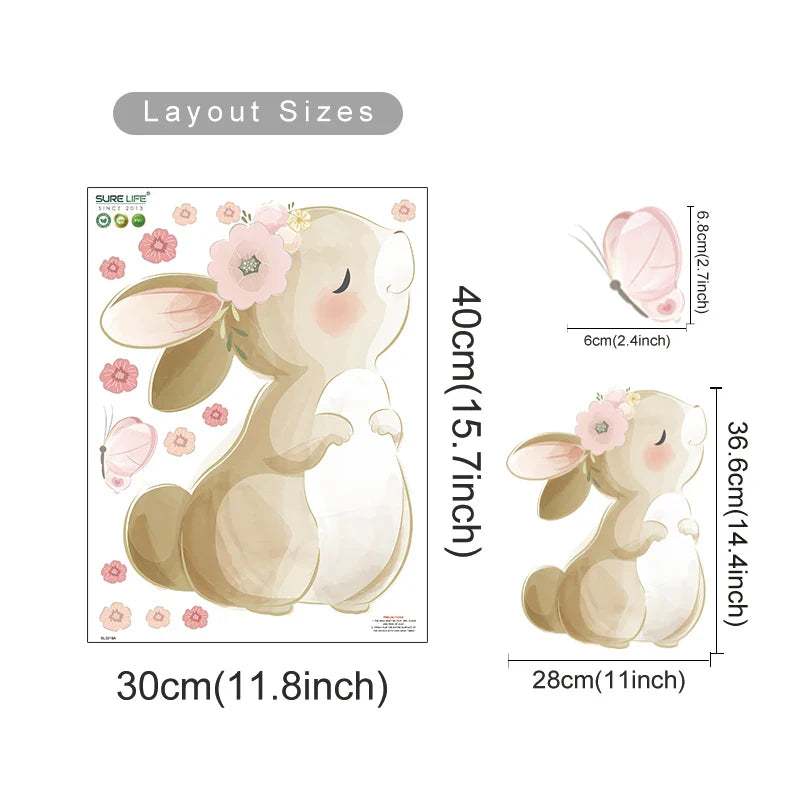 Boho Rabbit Butterfly Flower Wall Sticker Nursery Kids Room Decor