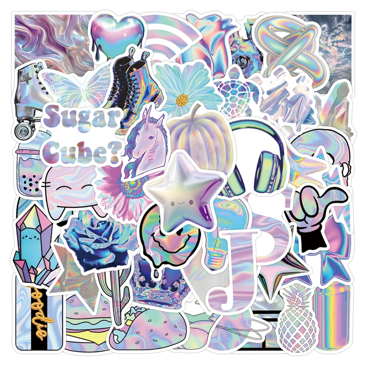Iridescent Cartoon Stickers Waterproof DIY Laptop Phone Cup Scrapbook Graffiti Gift