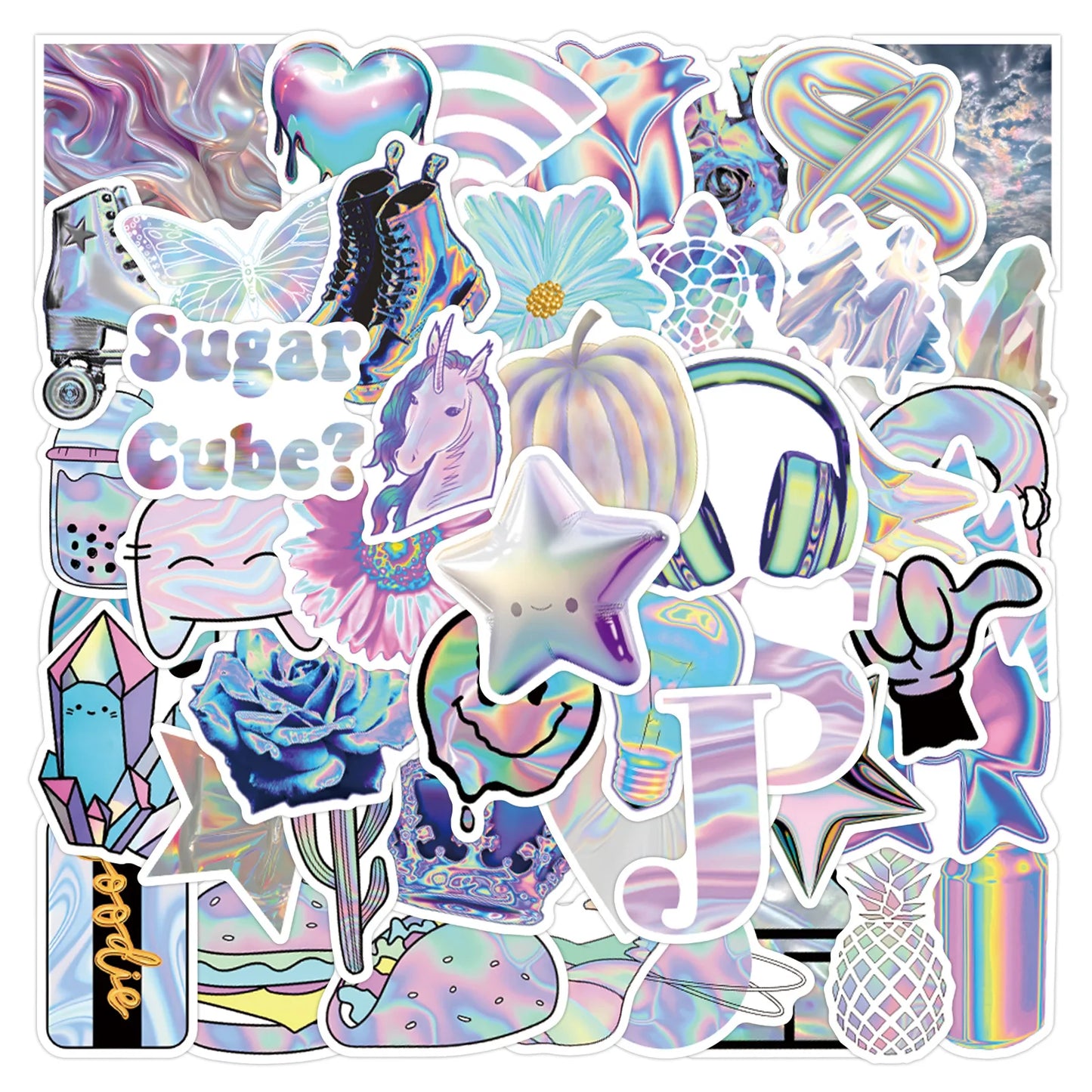 Iridescent Cartoon Stickers Waterproof DIY Laptop Phone Cup Scrapbook Graffiti Gift
