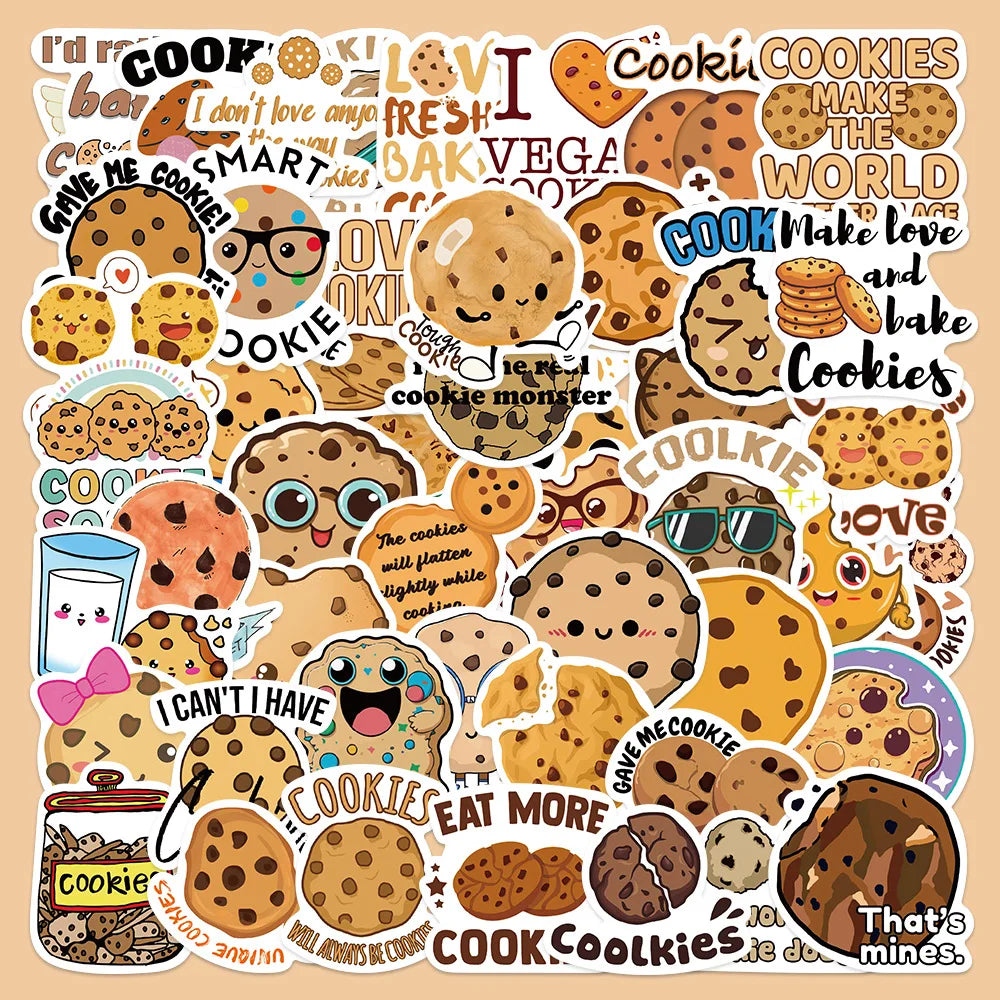 50pcs Creative Cookie Graffiti Stickers for Helmets, Desktops, Walls, DIY Decoration Wholesale