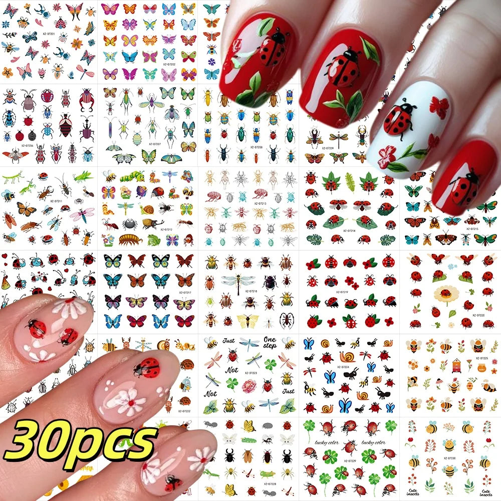 Y2K 3D Insect Nail Stickers: Dragonfly, Spider, Butterfly