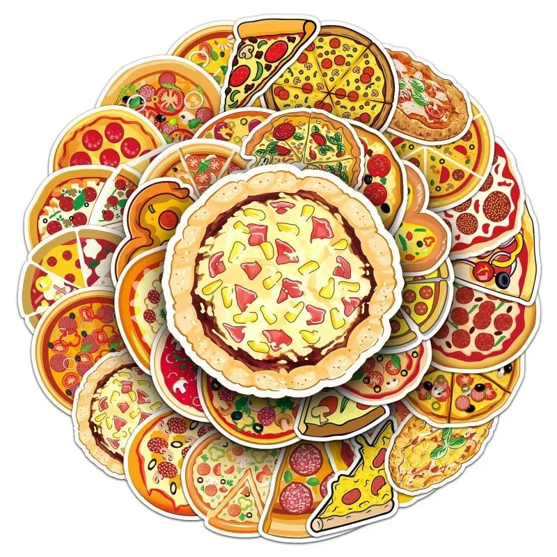 10/50Pcs Colorful Pizza Cartoon Food Personalized Children's Decoration Water Cup Luggage Phone Case Suitcase Waterproof Sticker
