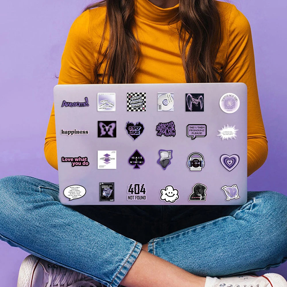 10/30/60PCS Ins Style Black Purple Stickers Aesthetic Cartoon Graffiti Toys DIY Fridge Skateboard Helmet Phone Wall Decals Toys