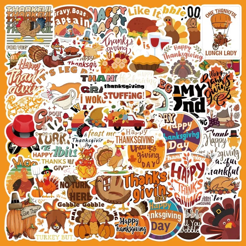 50pcs Retro Thanksgiving Food Stickers for Helmet, Wall, DIY Decoration