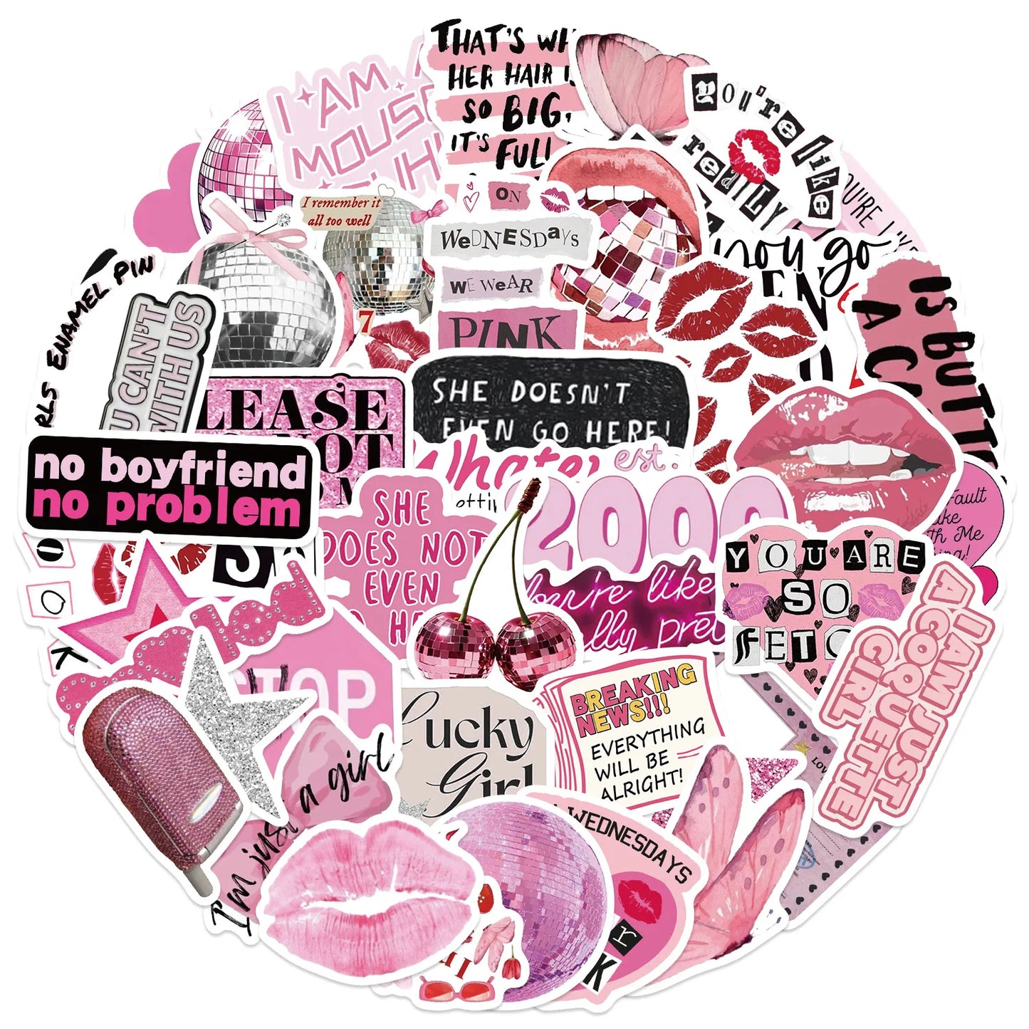 50Pc Y2K Aesthetic Pink Stickers for Phone & Laptop
