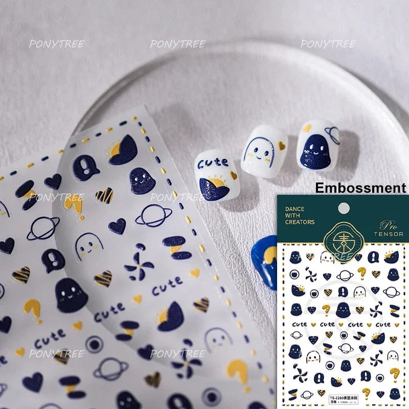 Star Moon Oil Painting Nail Art Stickers Decals