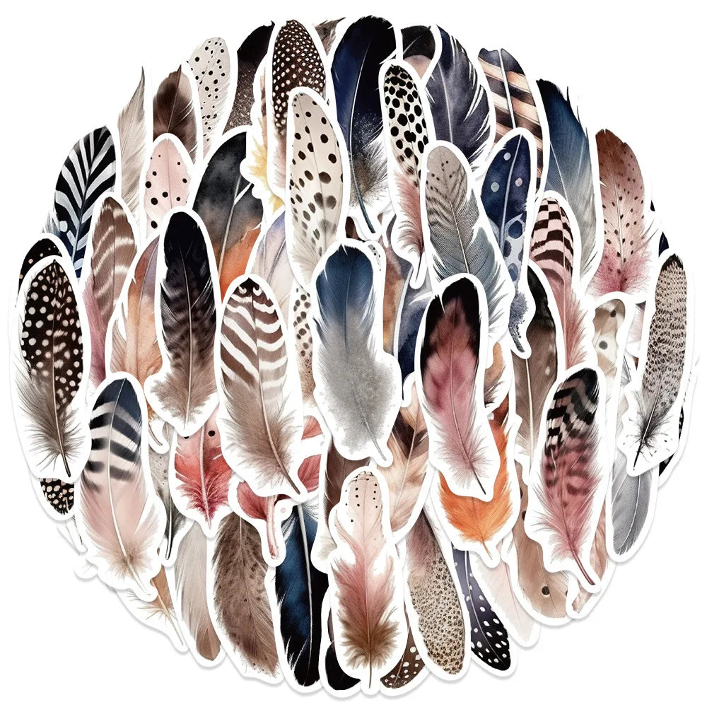 10/30/64PCS Cute Feather Stickers Aesthetic Decorative PVC Waterproof Phone Suitcase Skateboard Notebook Phone Wall Decals Toys
