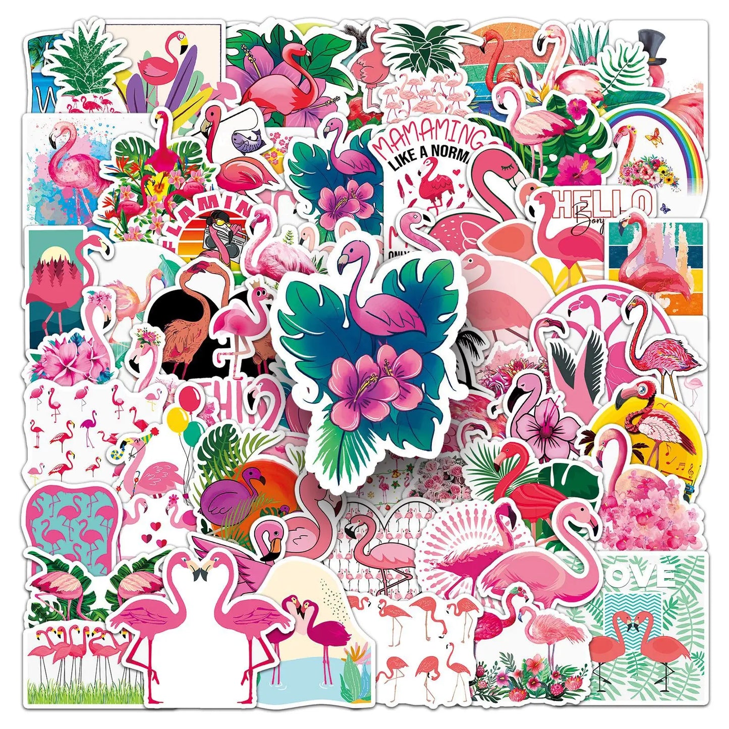 Pink Flamingo Stickers for DIY Scrapbook, Suitcase, Water Bottle, Phone, Laptop, Guitar - 10/50/100pcs