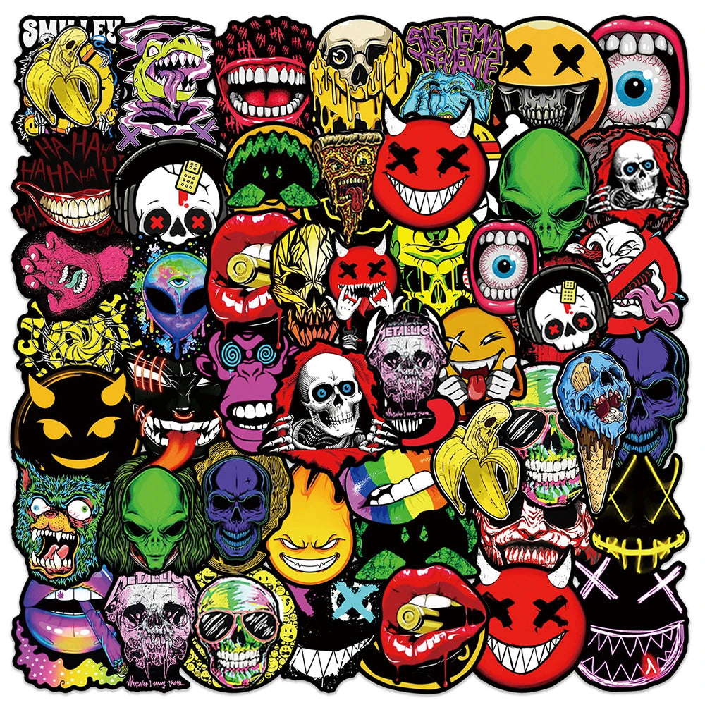 Horror Skull Waterproof Stickers for Skateboard, Motorcycle, Phone, Laptop, Bike, Guitar, Luggage, Car - 10/30/50PCS