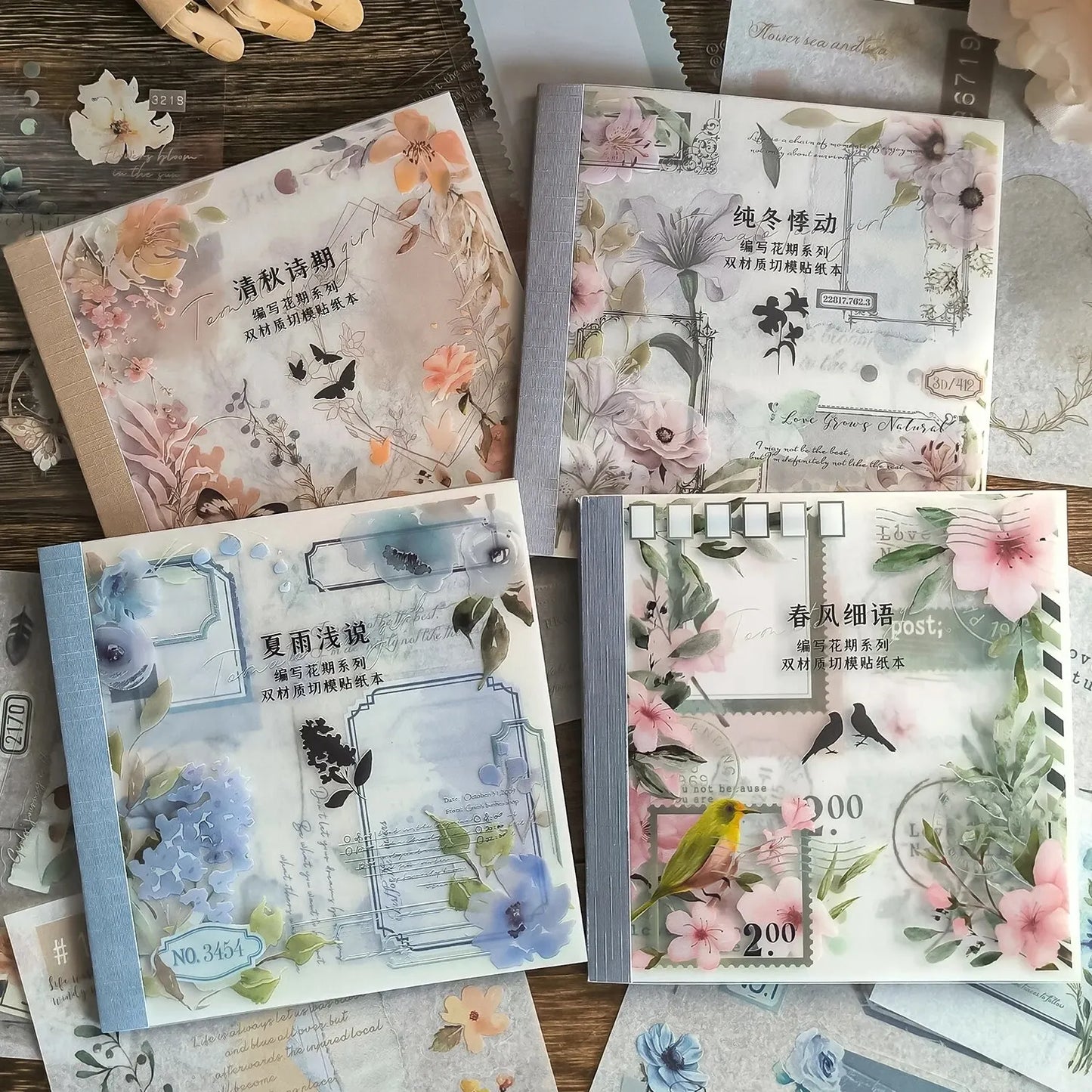 Floral Sticker Book 20pcs Four Seasons Scrapbook DIY Decorative Stickers