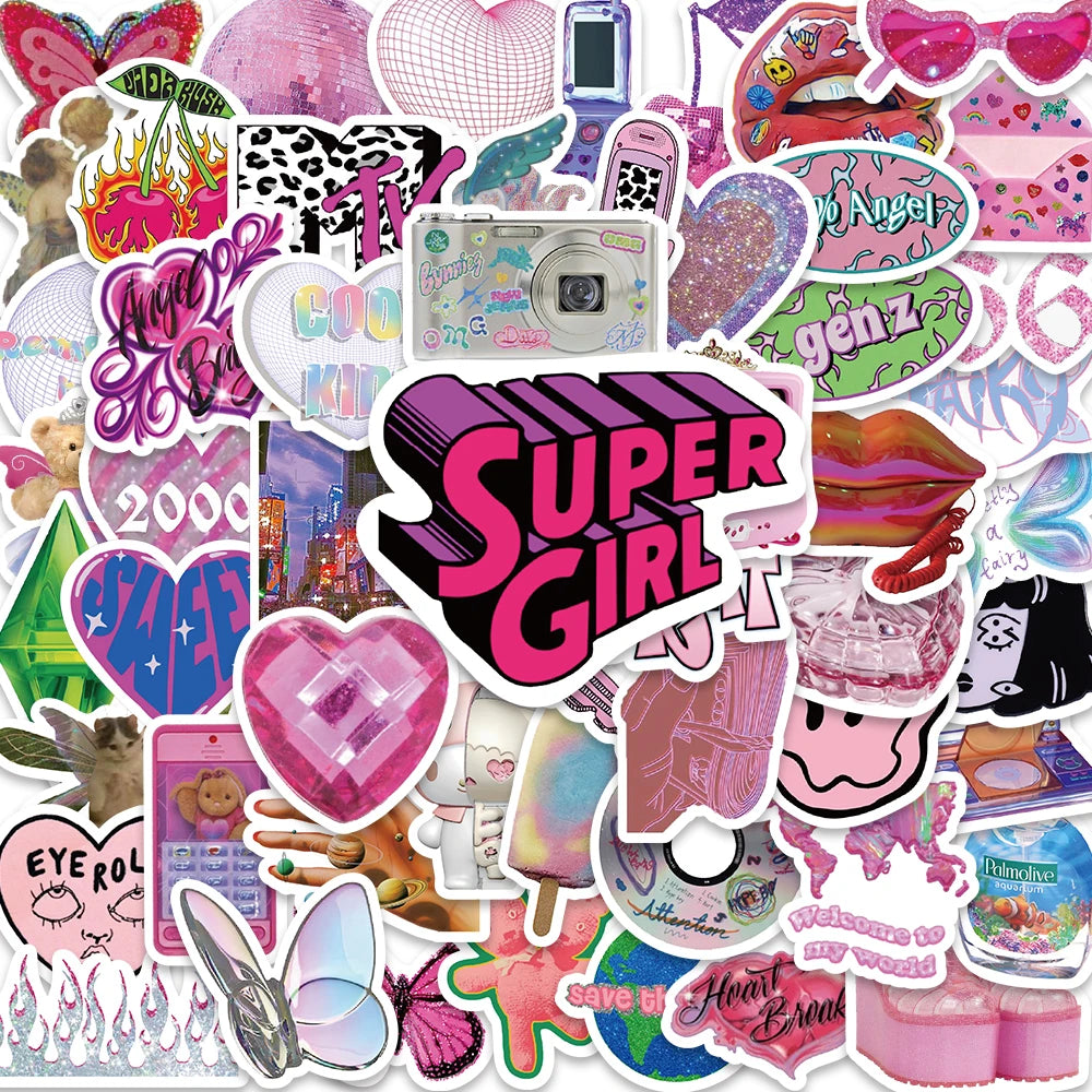 58PCS Kawaii VSCO Vintage Stickers Cute Aesthetic Decals for Bottle Phone Laptop Scrapbook Car