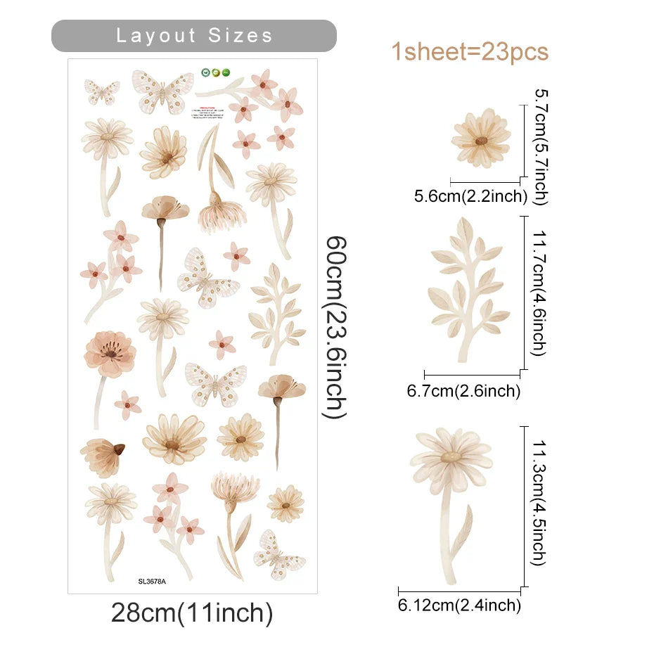 Pink Flower Wall Stickers, Self-Adhesive Vinyl, Living Room & Girls Bedroom Decor
