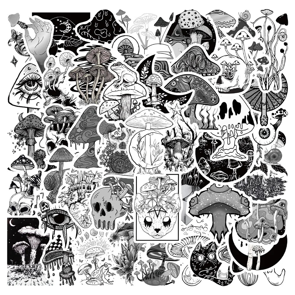50PCS Gothic Horror Mushroom Stickers for Laptop Phone Car Skateboard Decal