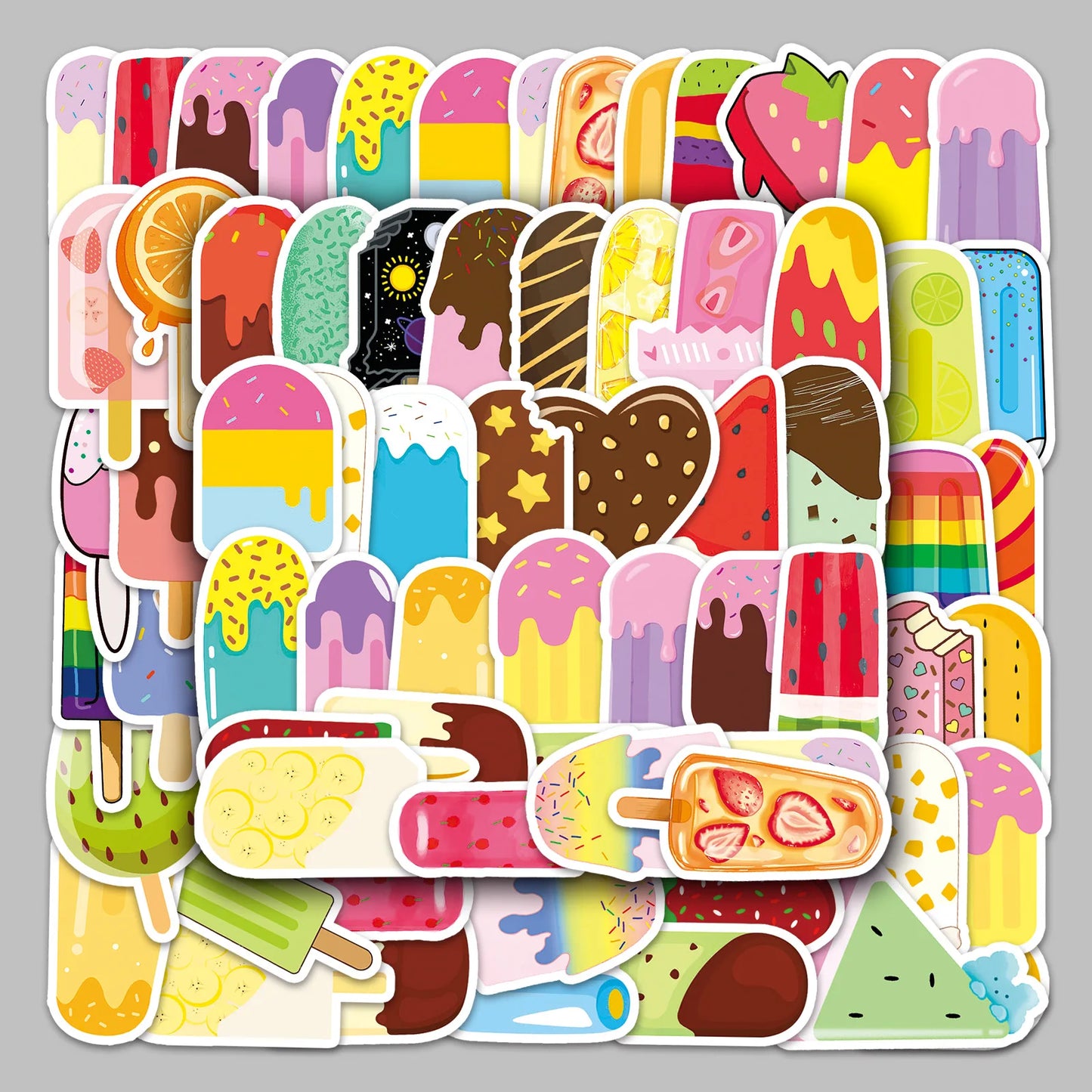 50pcs Cartoon Food Popsicle Graffiti Stickers for Helmet, Desktop, Wall Decoration, DIY