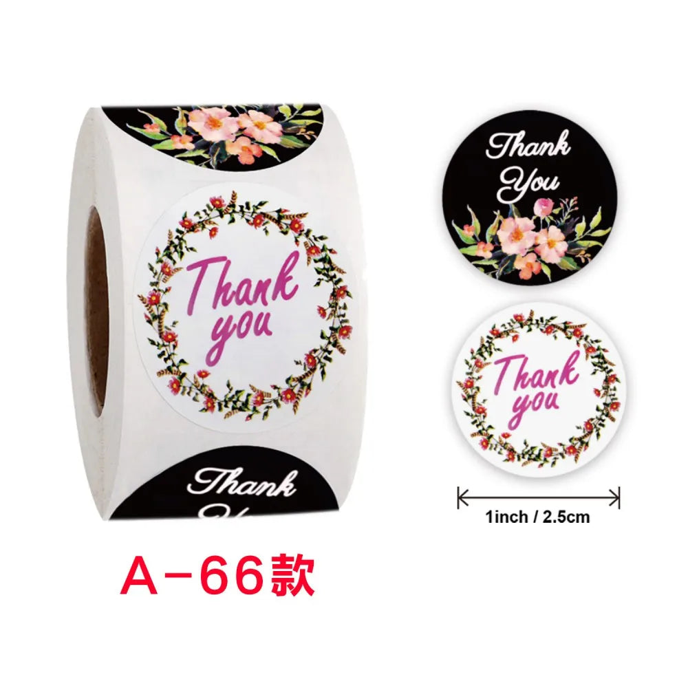 50-500pcs Labels Roll Flower Thank You Stickers 1inch Adhesive Labels Stickers for Gift Decoration Stationery Wrapping Supplies