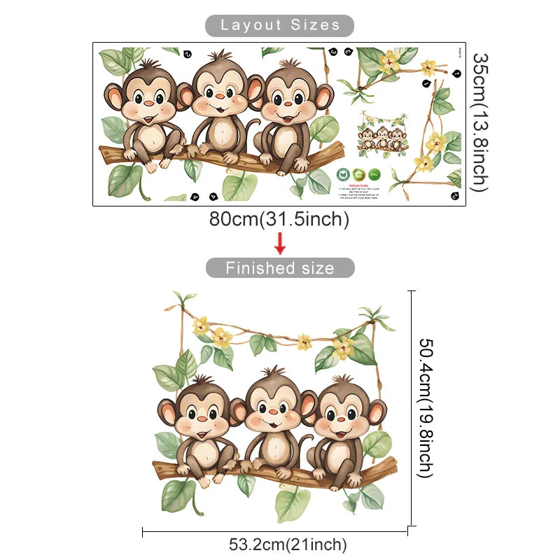 Cartoon Monkey Vine Wall Stickers for Nursery Kids Room Decor