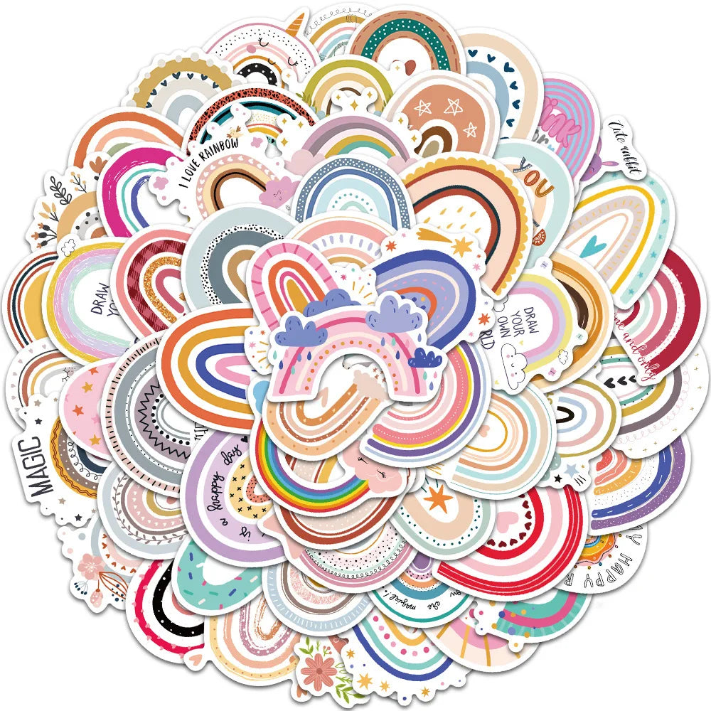10/30/60pcs Cute Cartoon Bohemian Rainbow Aesthetic Stickers Boho Graffiti Decals Scrapbooking Laptop Phone Sticker Toy