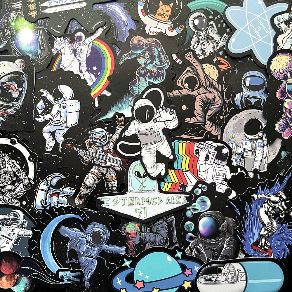 Astronaut Space Stickers 10/50Pcs Cartoon DIY Skateboard Fridge Laptop Luggage PVC Kids Gift