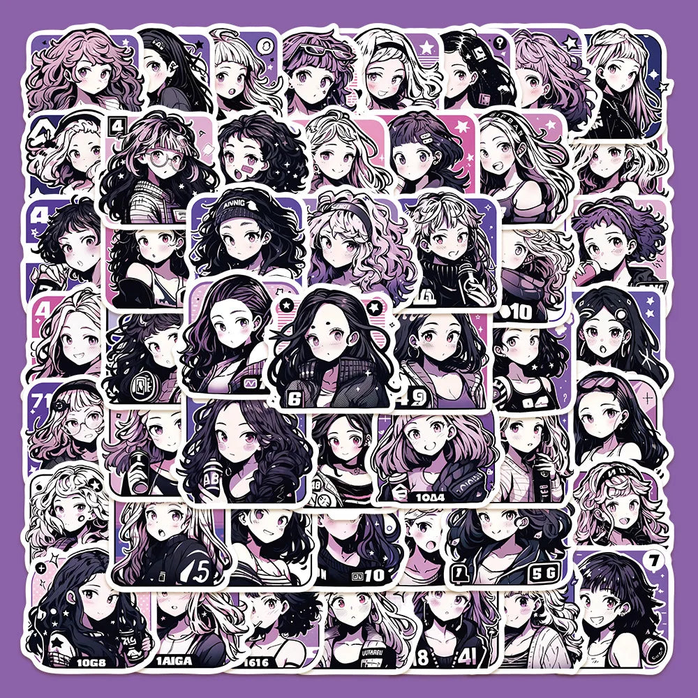 50pcs Retro Punk Girl Graffiti Stickers for Helmets, Walls, DIY Decoration Wholesale