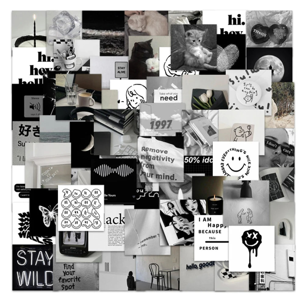 10/30/63PCS Black White Simple Stickers Aesthetics Ins Style Decals DIY Phone Motorcycle Laptop Notebook Car Sticker Kids Toy