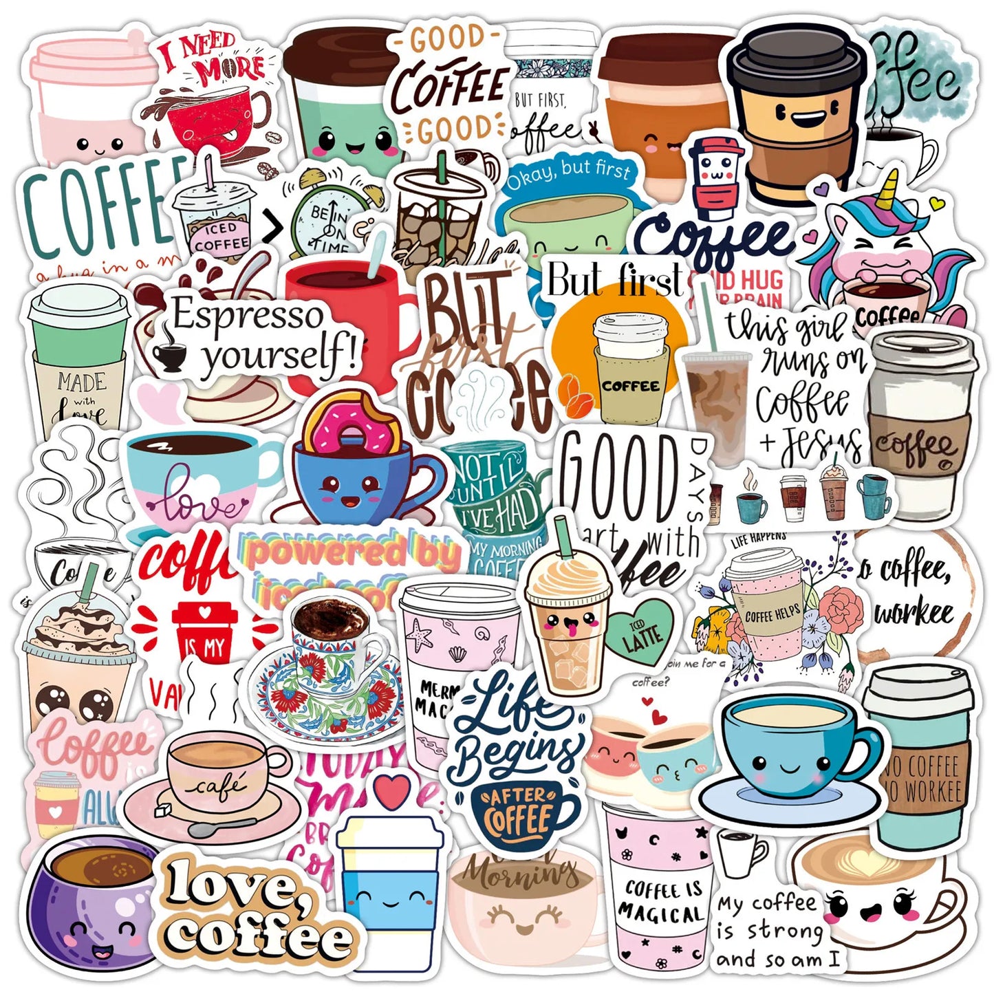 50pcs Cartoon Bubble Tea Stickers for Helmet, Wall, DIY Decoration