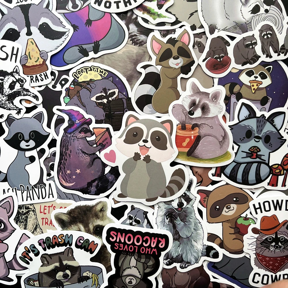 Cartoon Raccoon Trash Panda Stickers for Suitcase, Notebook, Skateboard, Helmet - 10/50PCS Wholesale
