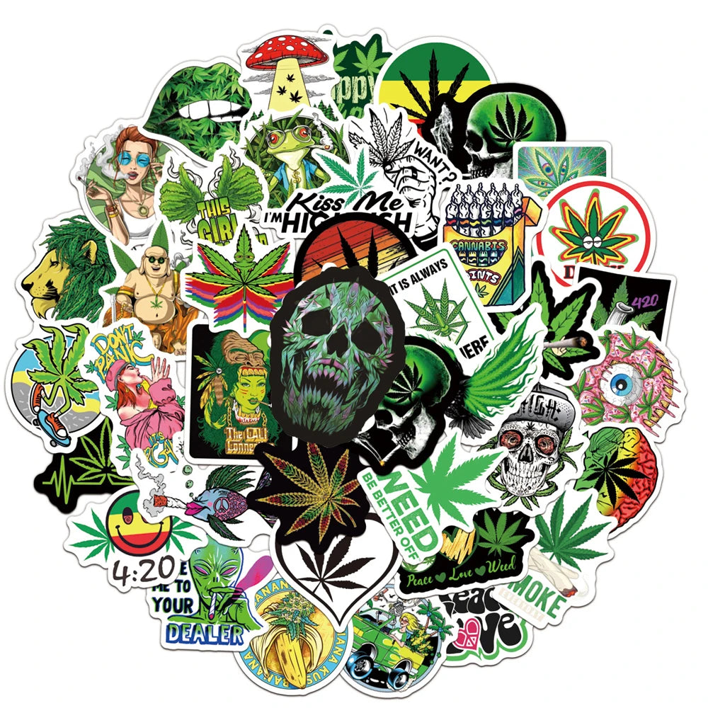 Funny Weed Leaf Stickers Pack - Motorcycle, Laptop, Luggage, Car, Bike Decals