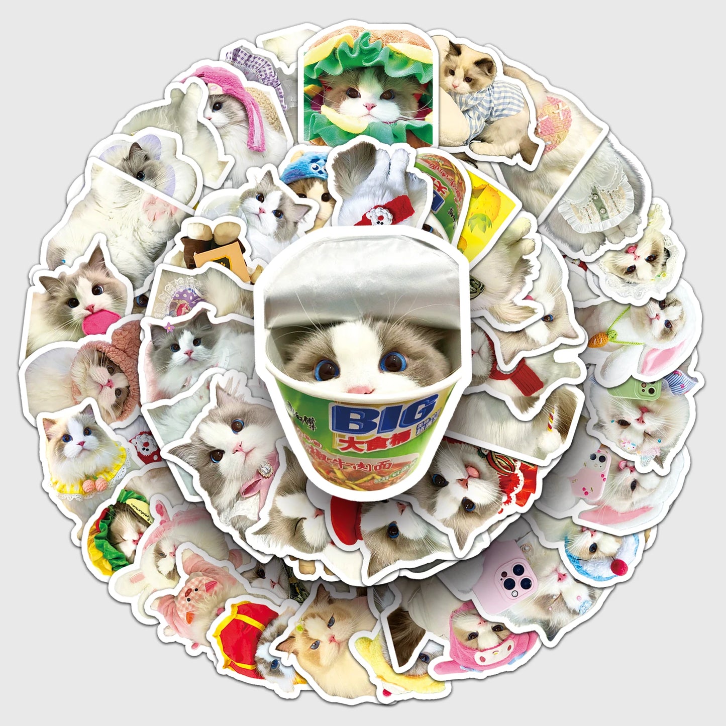 50Pcs Cute Cat Cartoon Waterproof Vinyl Stickers for Skateboard Snowboard Decal