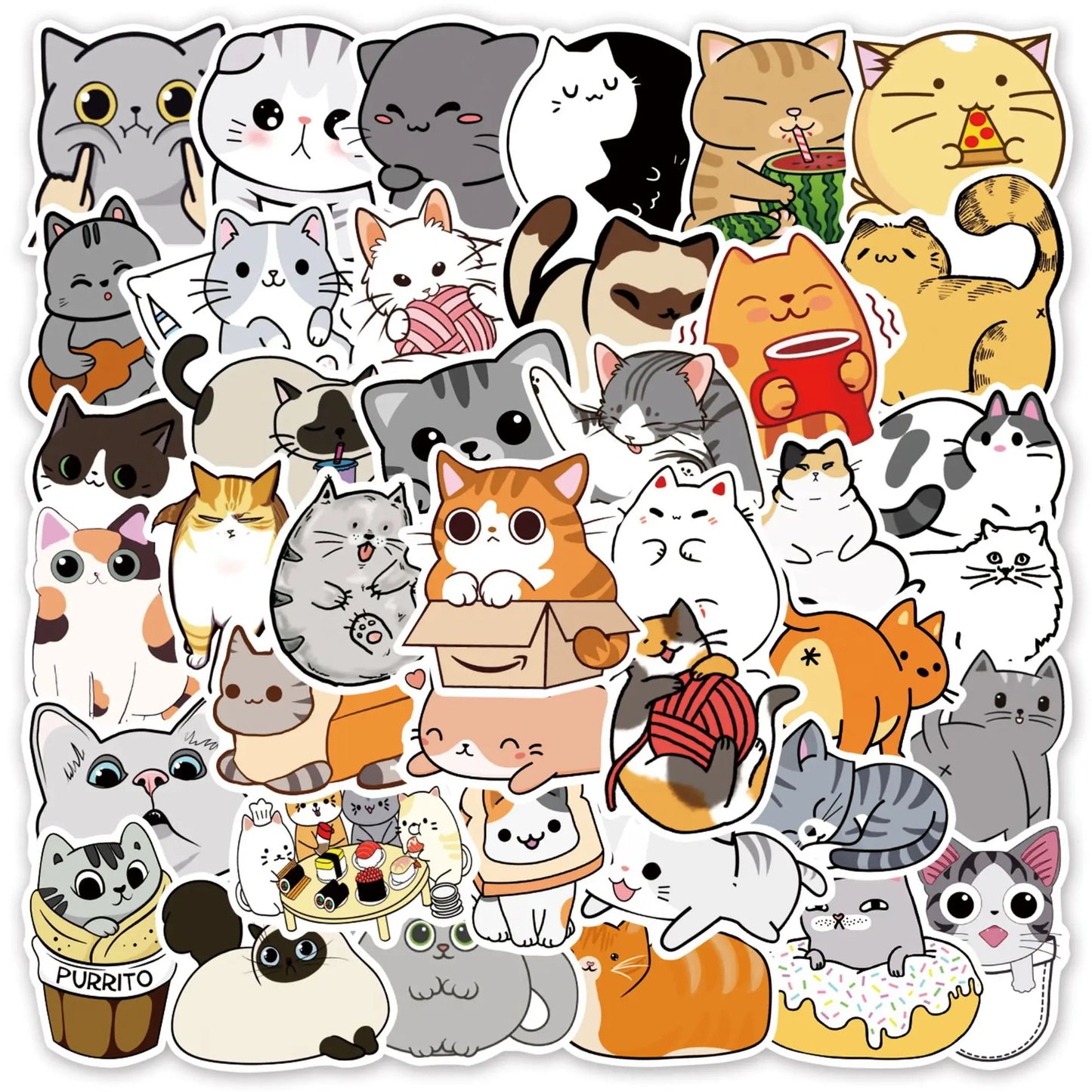 Cartoon Cat Stickers 10/30/50pcs Waterproof Decals for Kids Luggage Guitar Car
