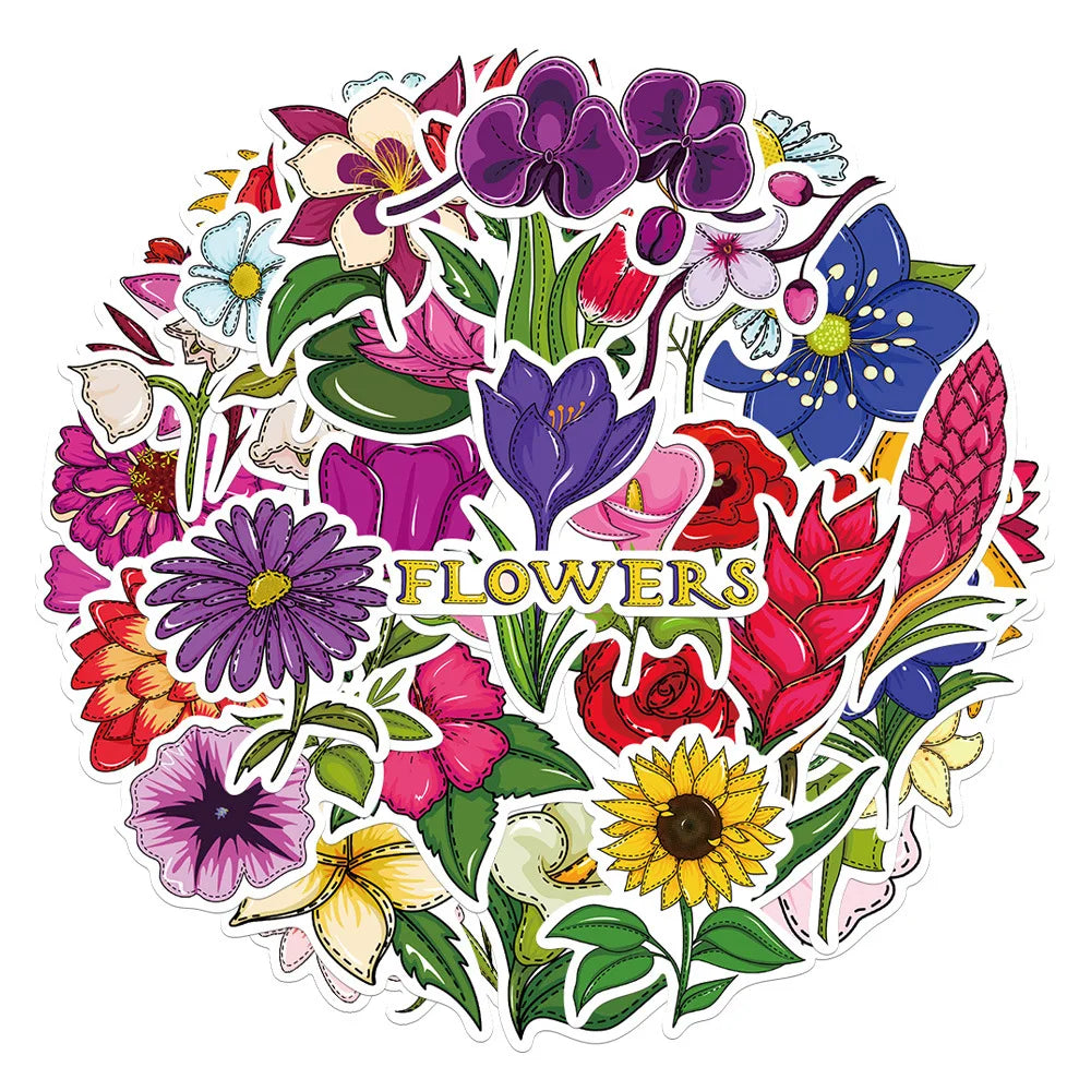 40Pcs Mixed Pretty Flowers Stickers DIY Bike Travel Luggage Guitar Laptop Cool Graffiti Sticker Decals Classic Kids Toys
