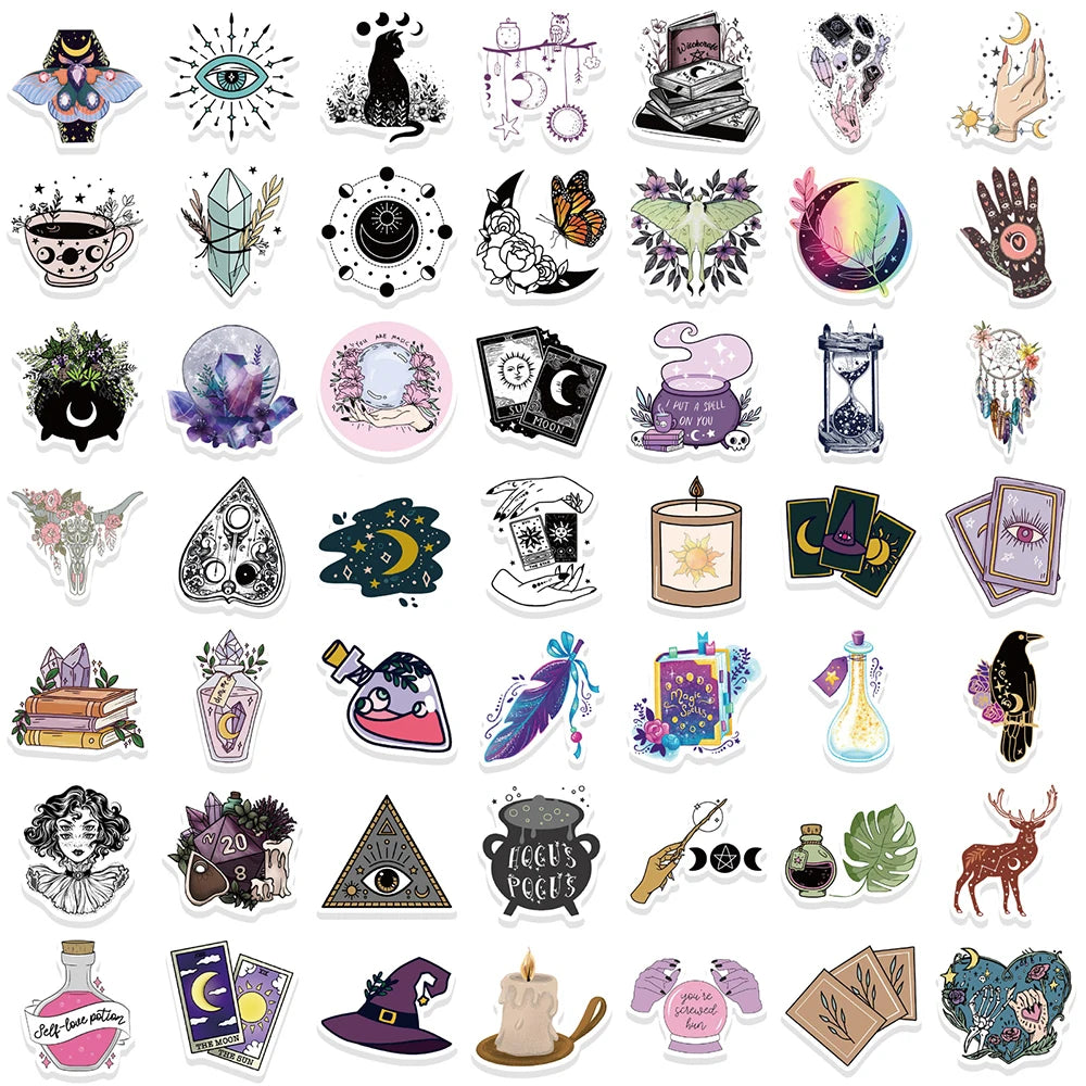 10/30/50/100pcs Boho Witchy Apothecary Stickers Witch Tarot Goth Decals Laptop Luggage Phone Waterproof Toy Sticker for Kid Girl