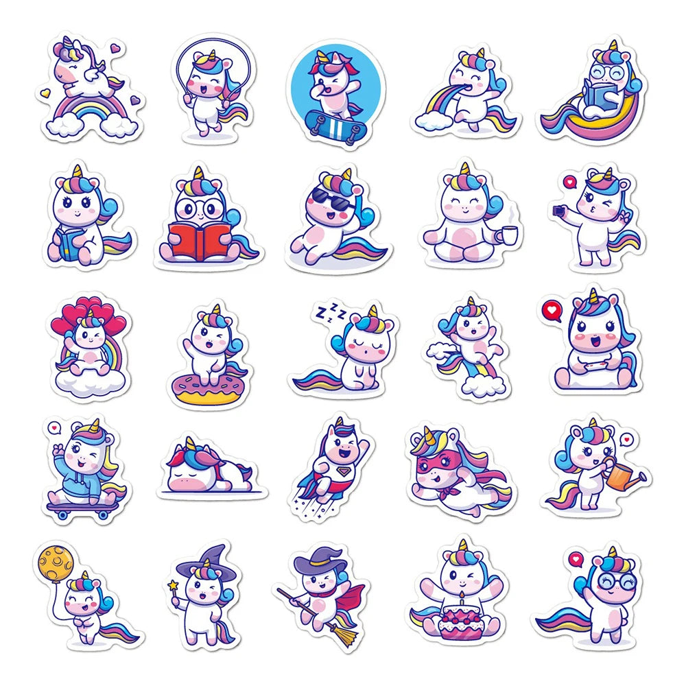 10/30/50PCS Funny Cartoon Unicorn Sticker Decals Gift DIY Phone Scrapbook Suitcase Helmet Car Classic Toys Waterproof Stickers