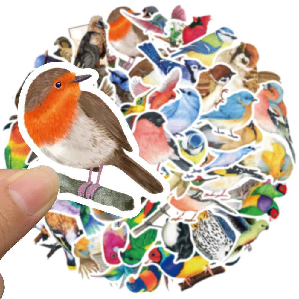50pcs Cute Colorful Birds Animal Sticker Waterproof Graffiti For Phone Water Bottle Laptop Bicycle Car Decals Kids Toy