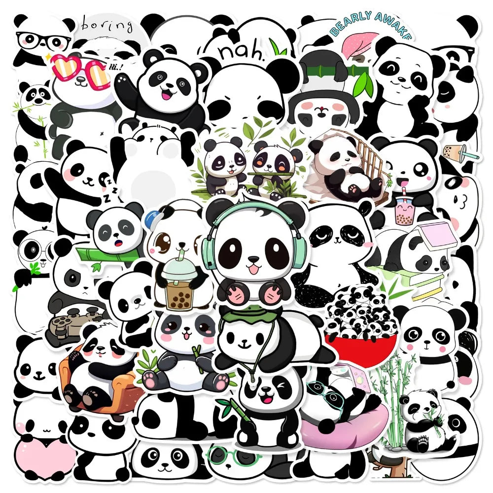 Panda Cartoon Stickers for Luggage, Notebook, Guitar, Laptop, Phone, Water Bottle (10/25/50pcs)