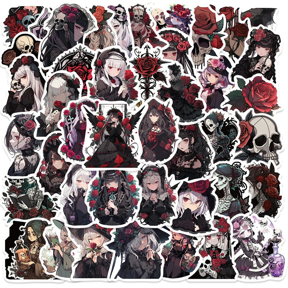 Gothic Rose Girl Stickers Waterproof Decals for Motorcycle, Skateboard, Laptop, Phone, Luggage - 10/30/50pcs