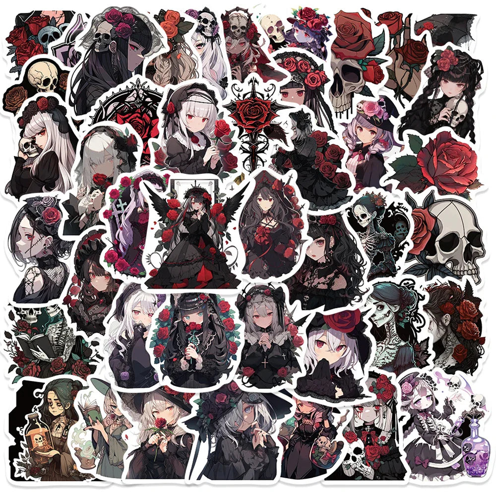 Gothic Rose Girl Stickers Waterproof Decals for Motorcycle, Skateboard, Laptop, Phone, Luggage - 10/30/50pcs
