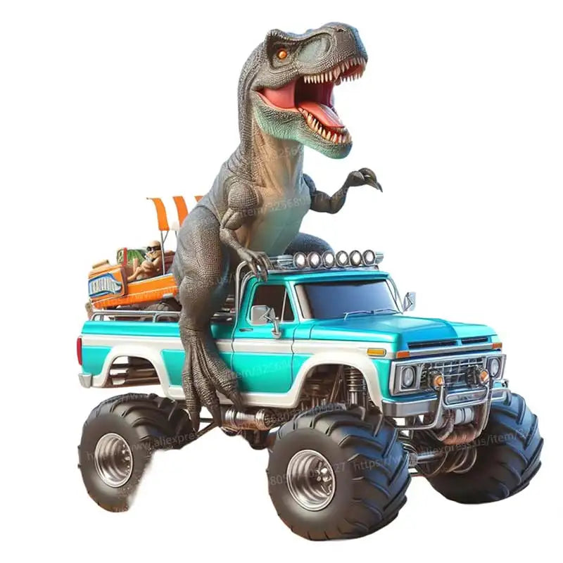 T-Rex Dinosaur Driving on a Monster Truck- Wall Stickers Bedroom Boy Room Background Decoration Mural Animals Home Decor S490
