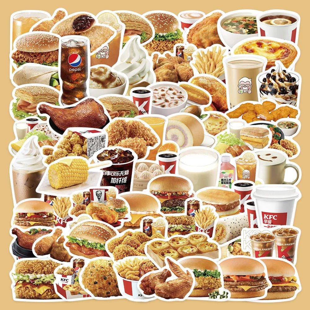 64pcs KFC Graffiti Stickers for Helmet, Desktop, Wall Decoration, DIY Pack Wholesale