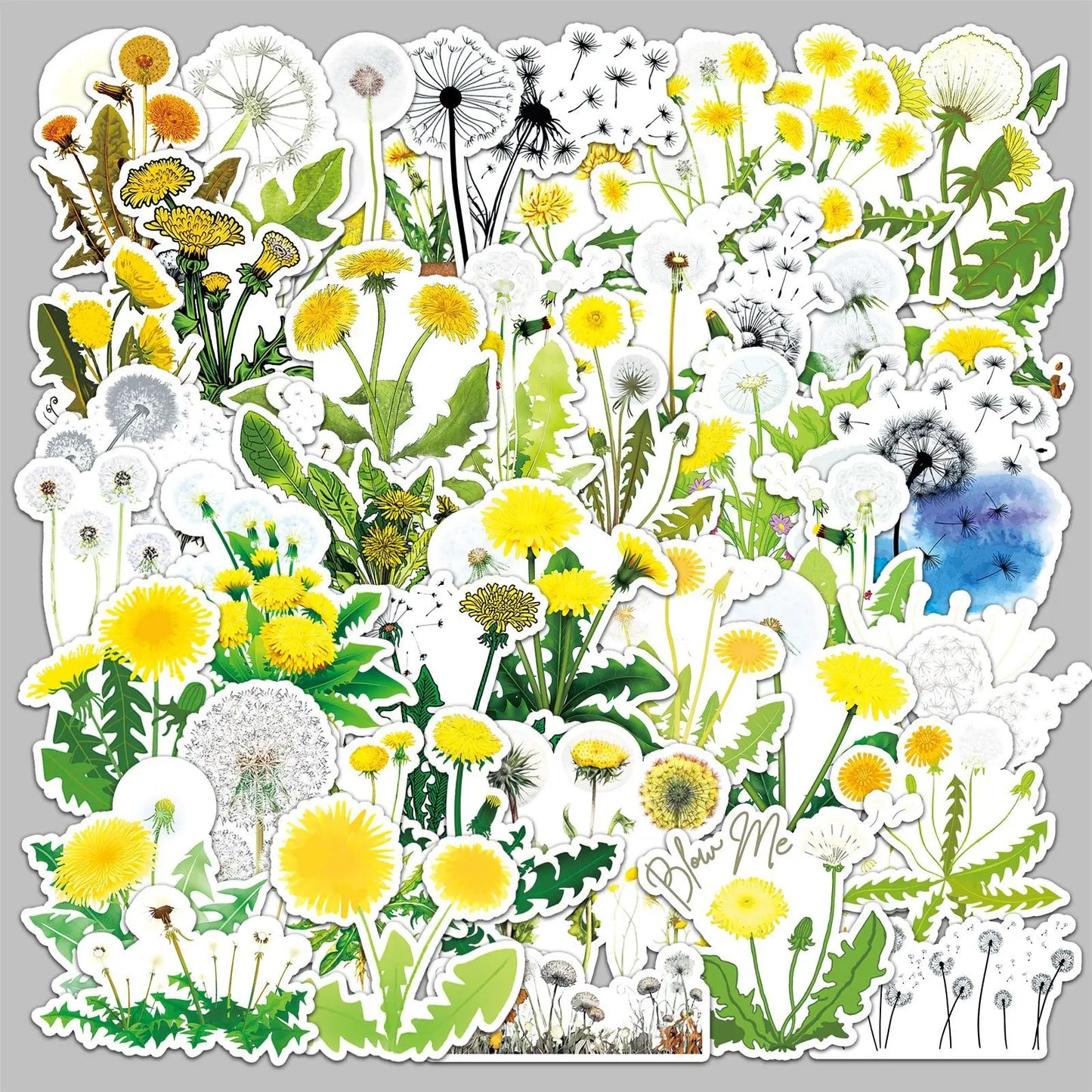50Pcs Cute Dandelion Graffiti Stickers for Helmet, Wall, DIY Decor