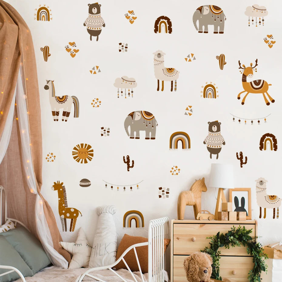 Boho Safari Animals Nursery Wall Decals Art Posters Kids Room Decor