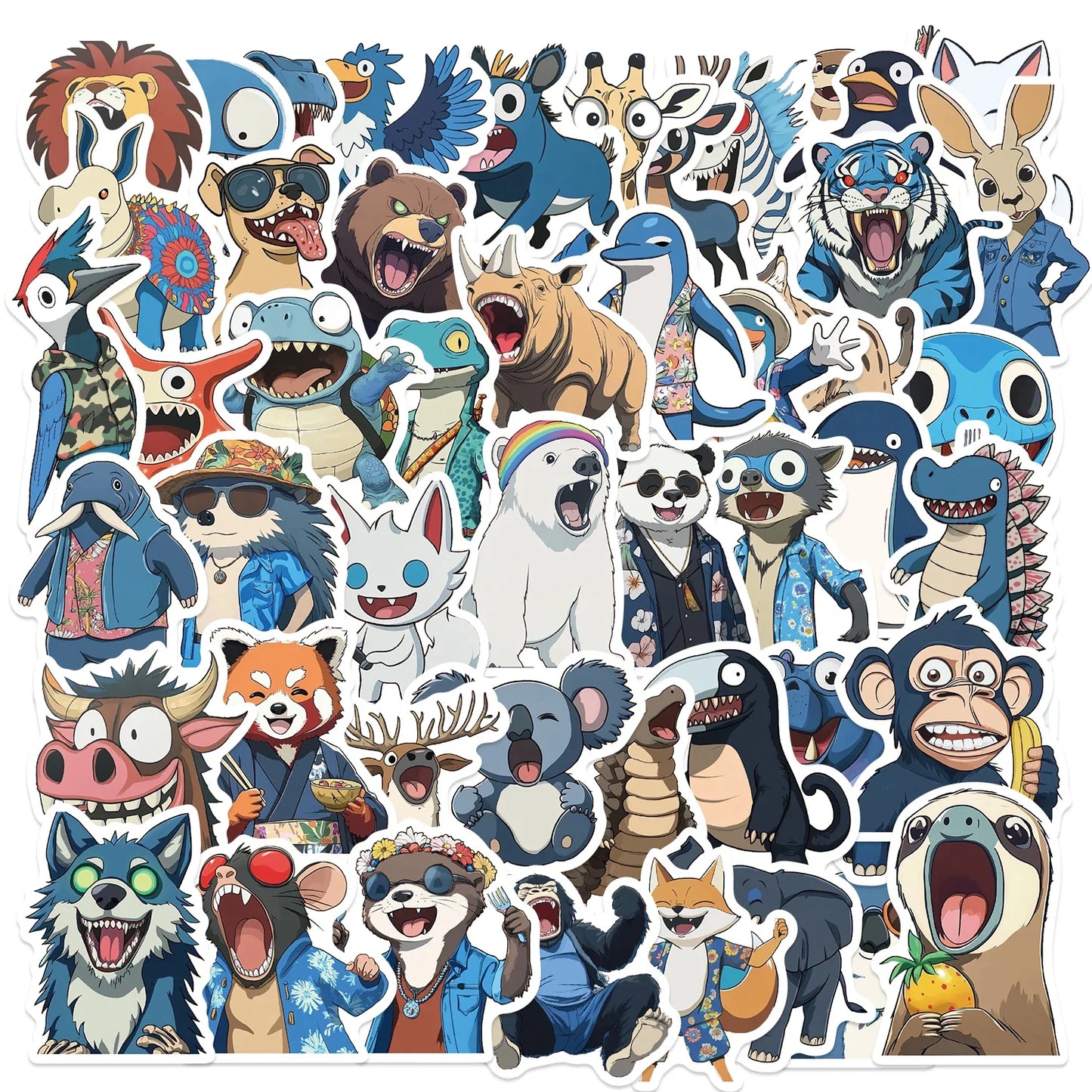 50pcs Animal Stickers: Wolf, Dog, Bear, Bull - Waterproof Decals