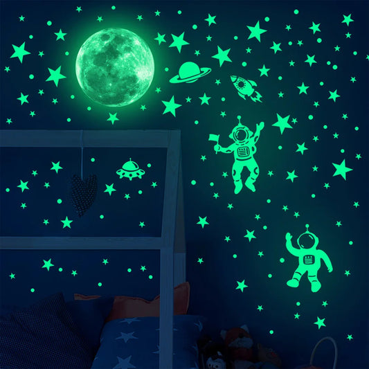Glow in the Dark Astronaut Star Moon Wall Stickers for Kids Room Decor